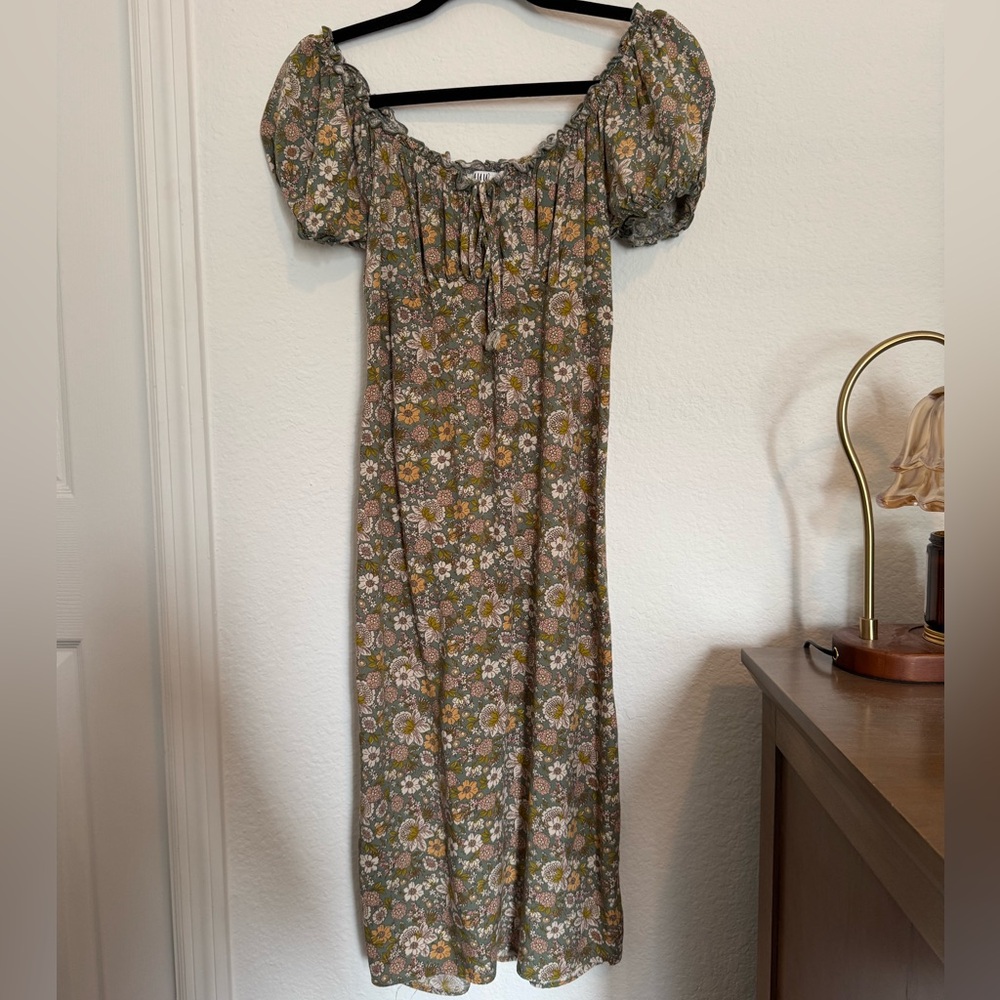 Midi Floral Dress with Small Slit